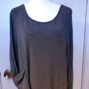 NWOT XL Top long sleeve Slit Sides w/Fringe 15" Cato Charcoal
